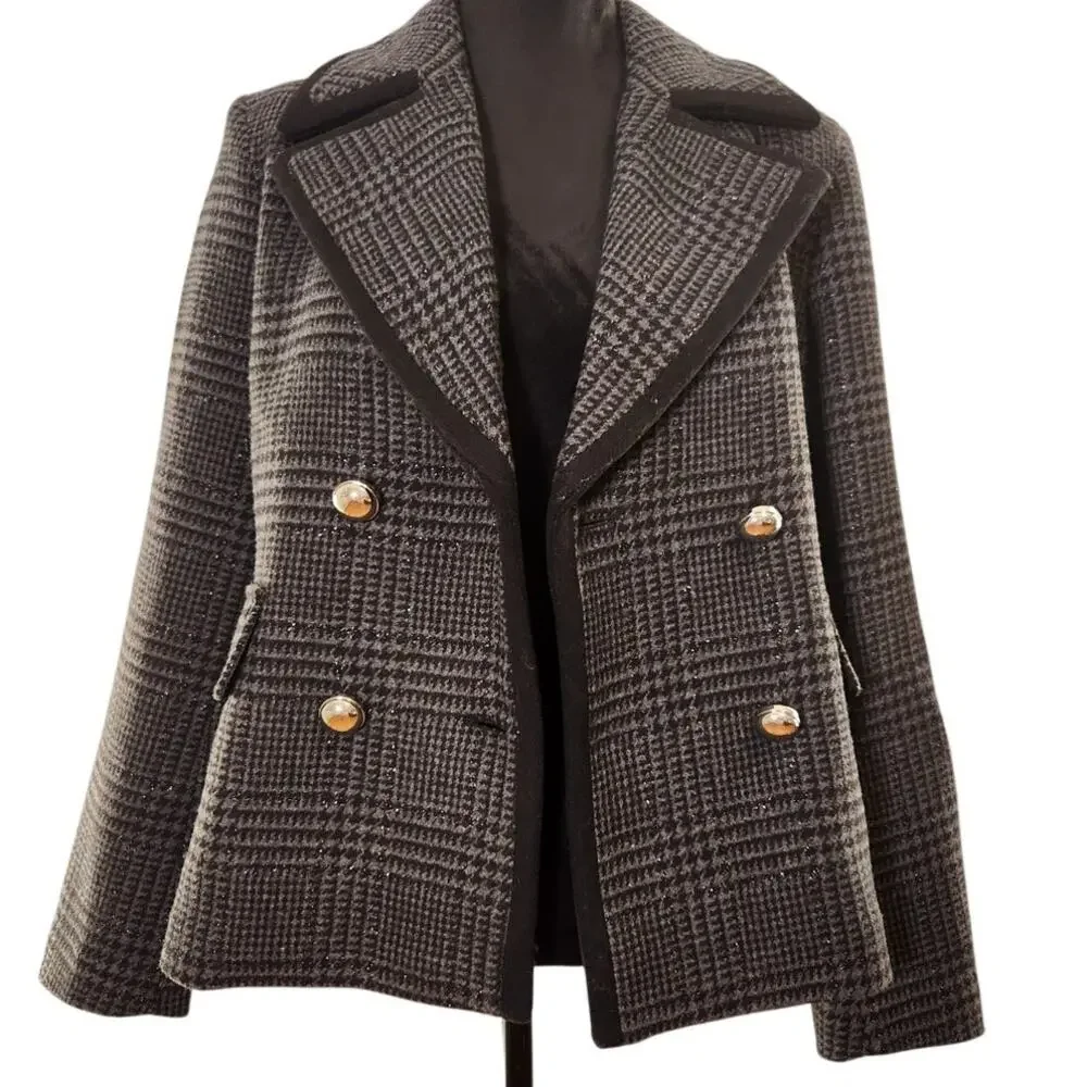 KATE SPADE NWT Sparkle Houndstooth Wool Blend Peacoat, Size Small